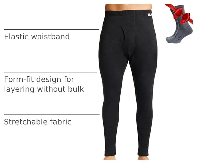 100% Merino Wool Base Layer Mens Pants - Thermal Underwear Long Johns