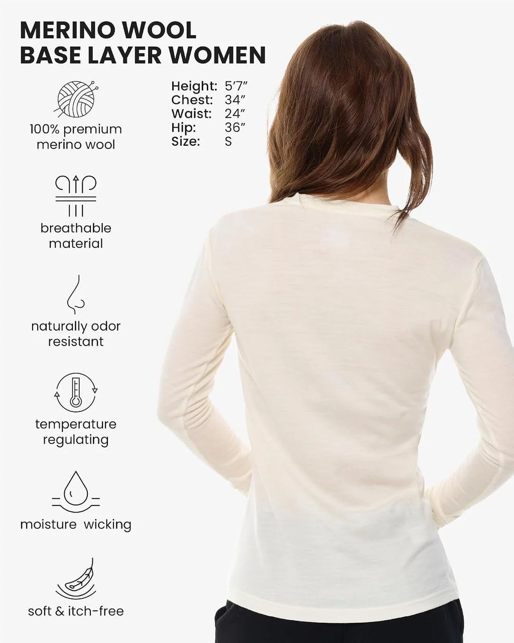 100% Merino Wool Base Layer Women - Thermal Merino Wool Shirt Women