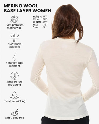 100% Merino Wool Base Layer Women - Thermal Merino Wool Shirt Women