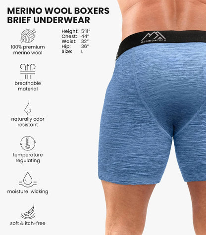 100% Merino Wool Underwear Mens - 1-2 Pack Boxer Briefs for Men 17.5um
