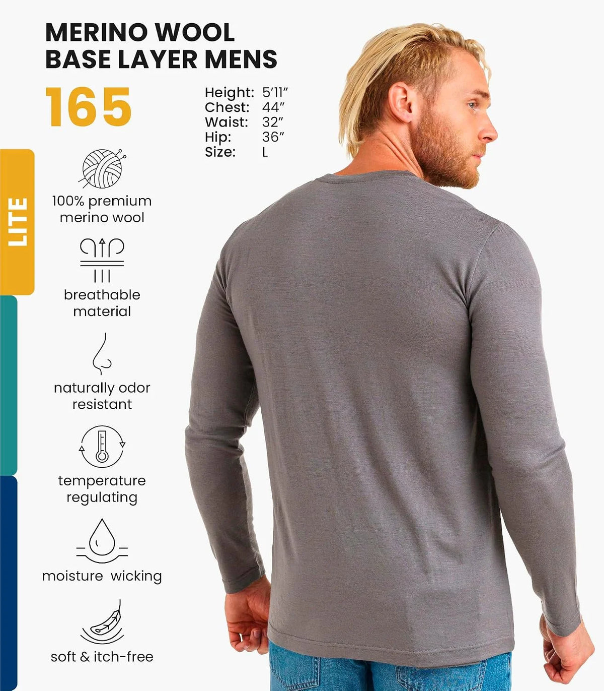 100% Merino Wool Base Layer Mens - Long Sleeve Thermal Shirts with Socks