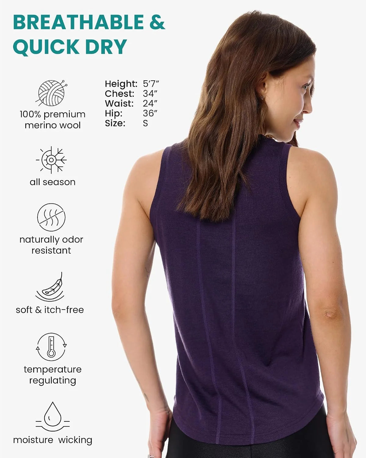 100% Merino Wool Tank Top Women - Active Sleeveless Undershirt Base Layer
