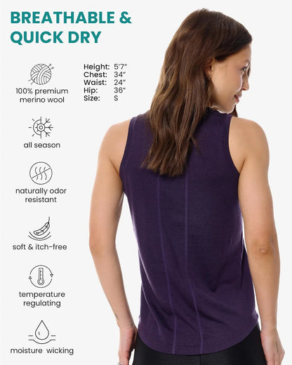 100% Merino Wool Tank Top Women - Active Sleeveless Undershirt Base Layer