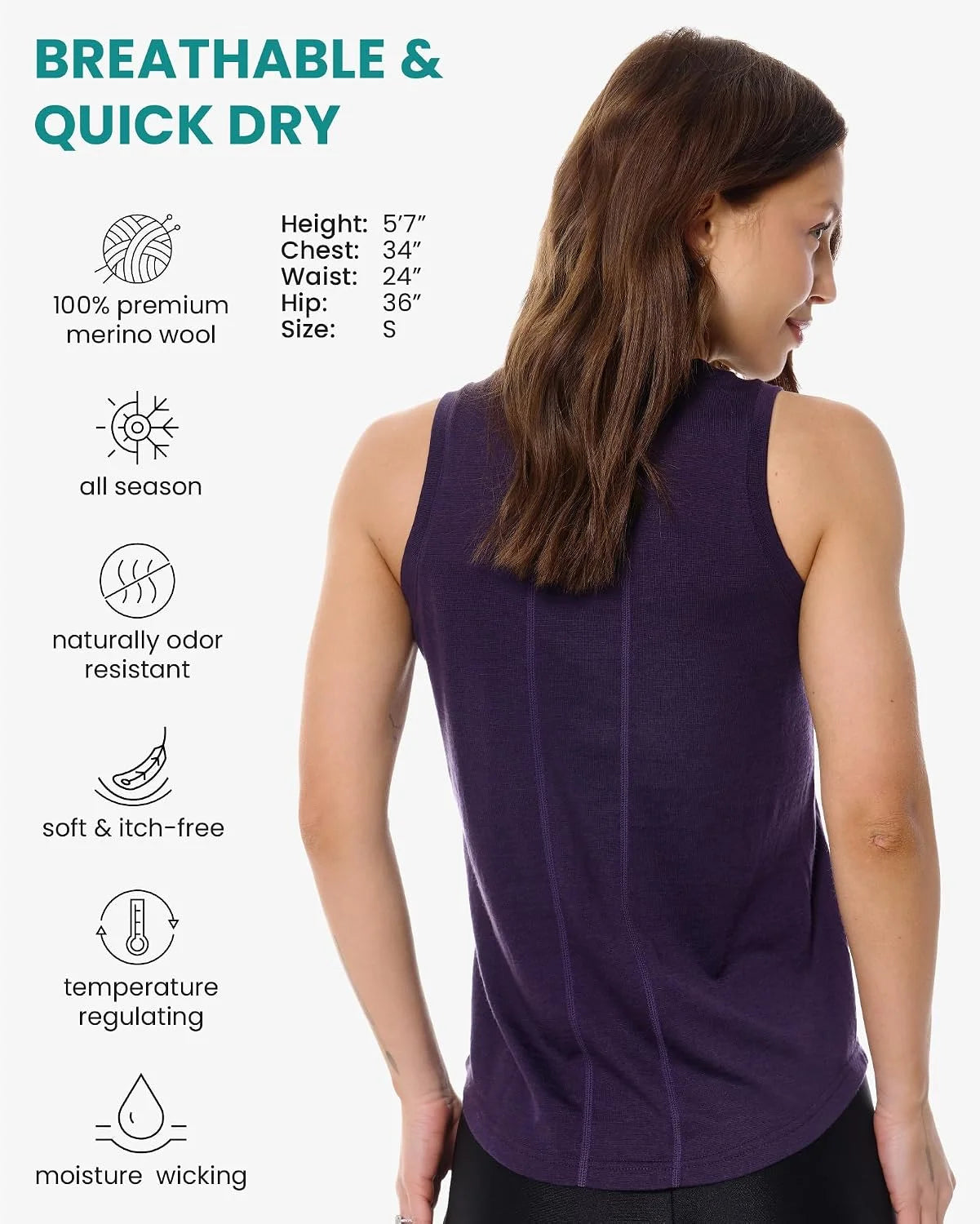 100% Merino Wool Tank Top Women - Active Sleeveless Undershirt Base Layer