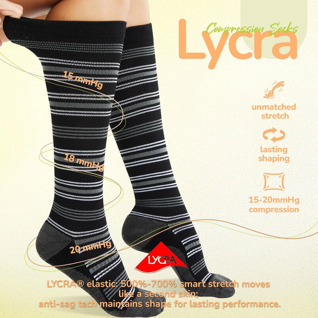 Merino Wool Compression Socks for Women Men 15-20 mmHg for flying