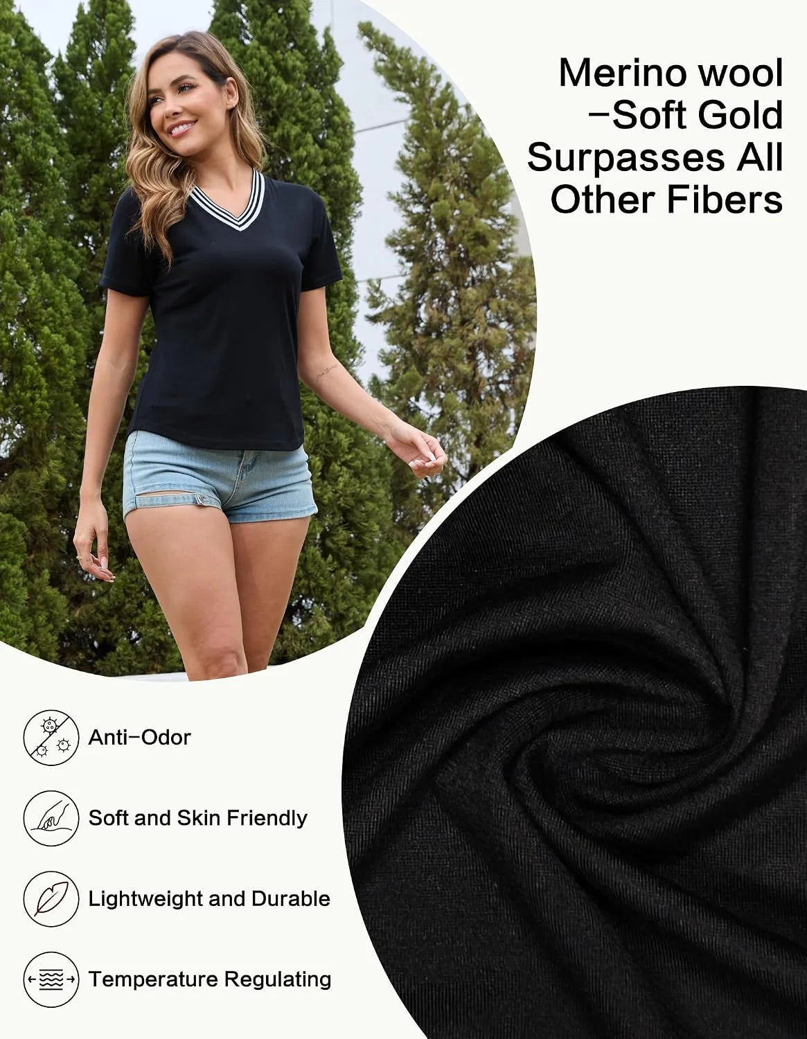 Merino Wool Tops for Women, Short Sleeve Casual and Workout Shirts
