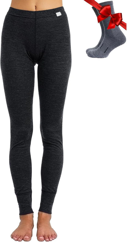 100% Merino Wool Base Layer Women Pants - Thermal Leggings Underwear