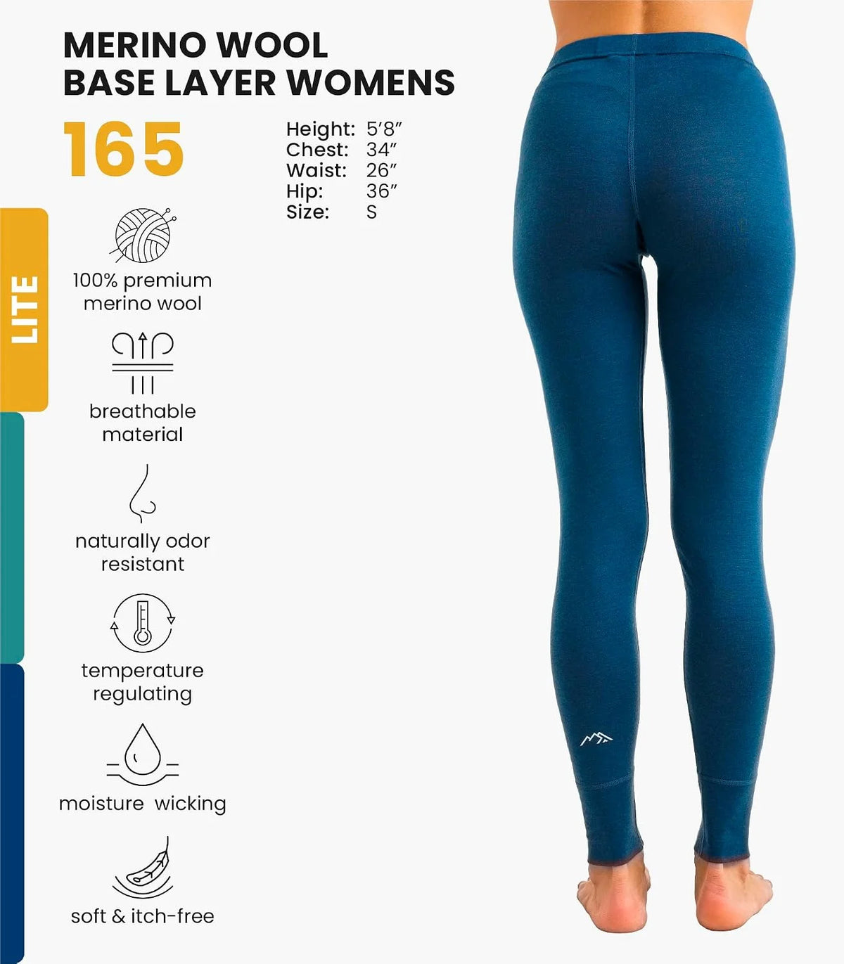 100% Merino Wool Base Layer Women Pants - Thermal Leggings Underwear | Lightweight, Midweight, Heavyweight Base Layer, Breathable Pants, Odor-Resistant, Ideal for Hiking, Skiing, Cold Weather