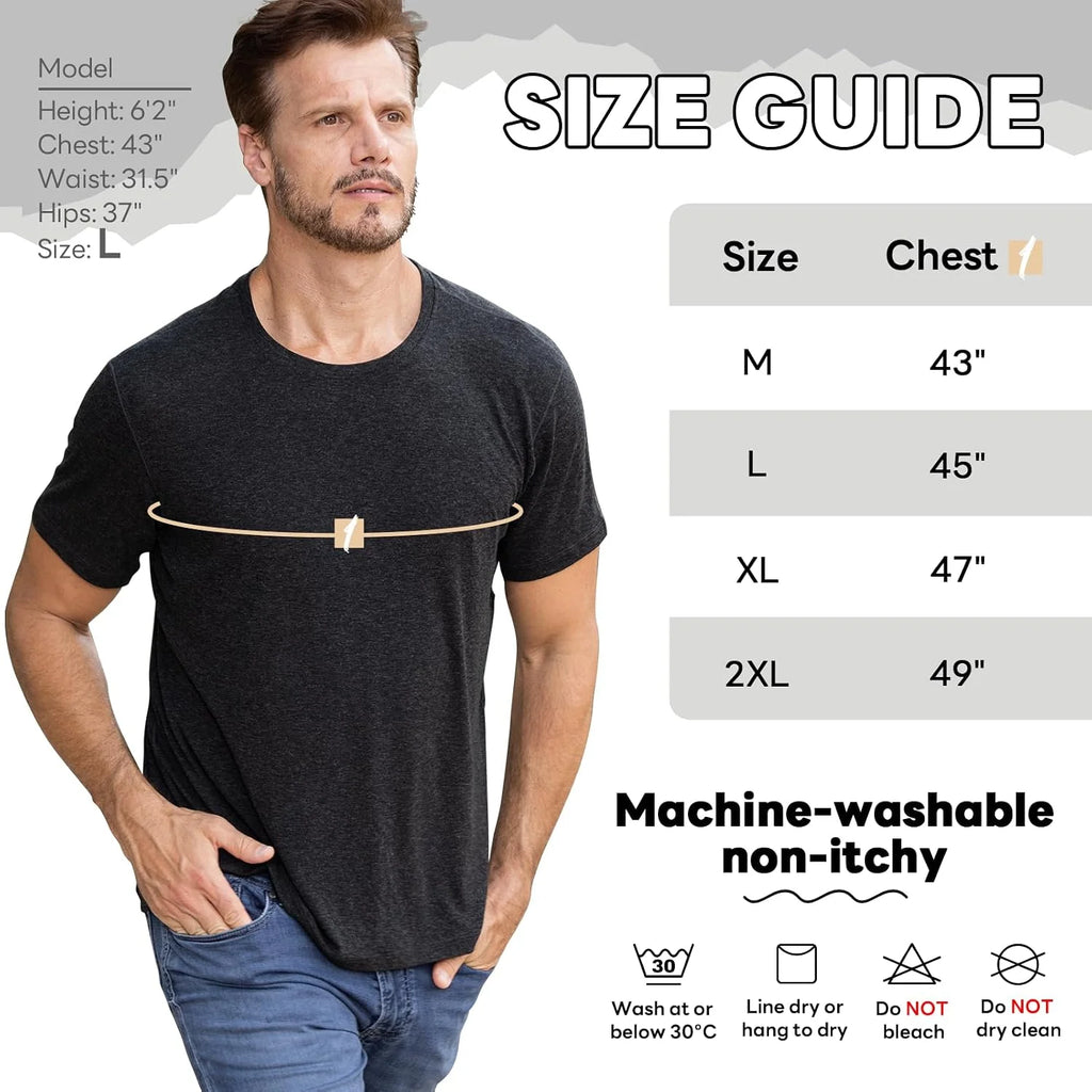 Merino Wool Shirt for Men Bamboo Viscose Moisture Wicking Undershirt Lightweight Crewneck Soft T-Shirt 2P