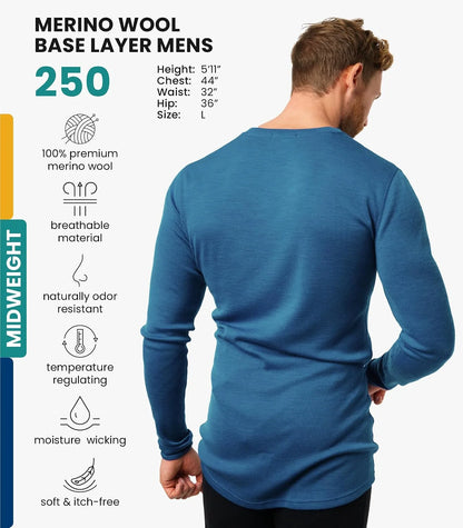 100% Merino Wool Base Layer Mens - Long Sleeve Thermal Shirts with Socks
