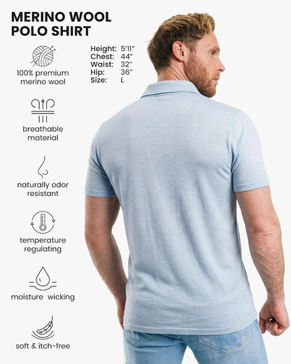 100% Merino Wool Polo Shirt Men - Short & Long Sleeve Shirt Base Later