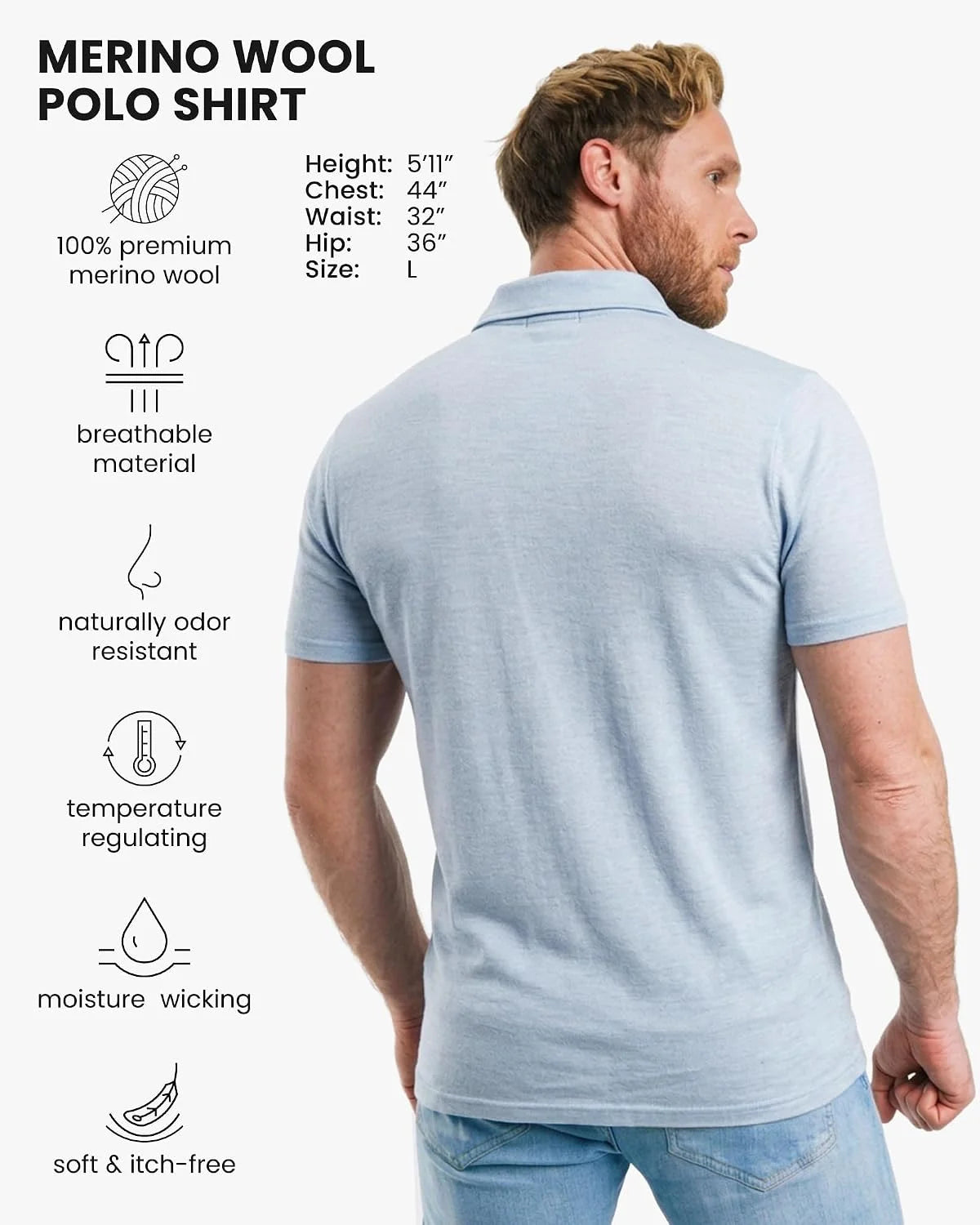 100% Merino Wool Polo Shirt Men - Short & Long Sleeve Shirt Base Later