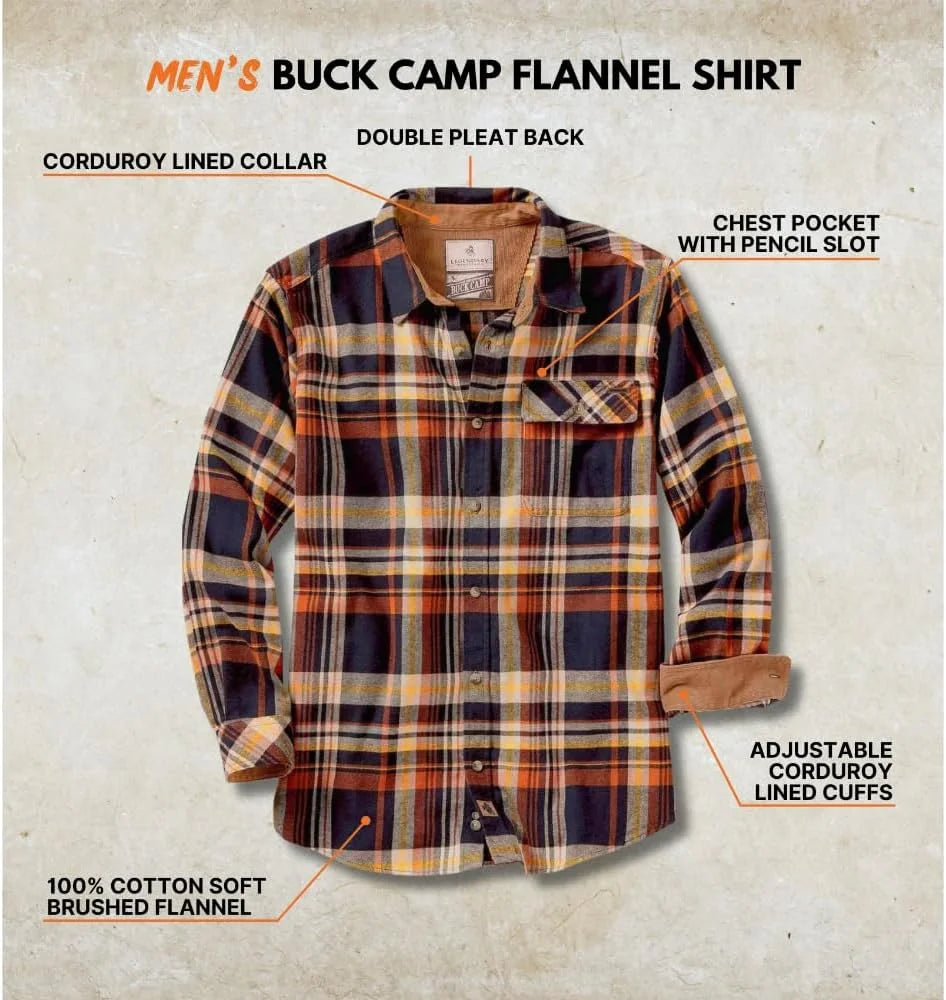 Legendary Whitetails Mens Flannel Long Sleeve Button Down 100% Cotton Shirt