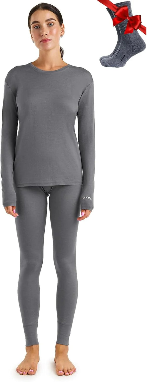 100% Merino Wool Base Layer Women Set - Thermal Underwear Women Top, Bottom