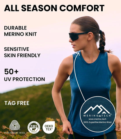 100% Merino Wool Tank Top Women - Active Sleeveless Undershirt Base Layer