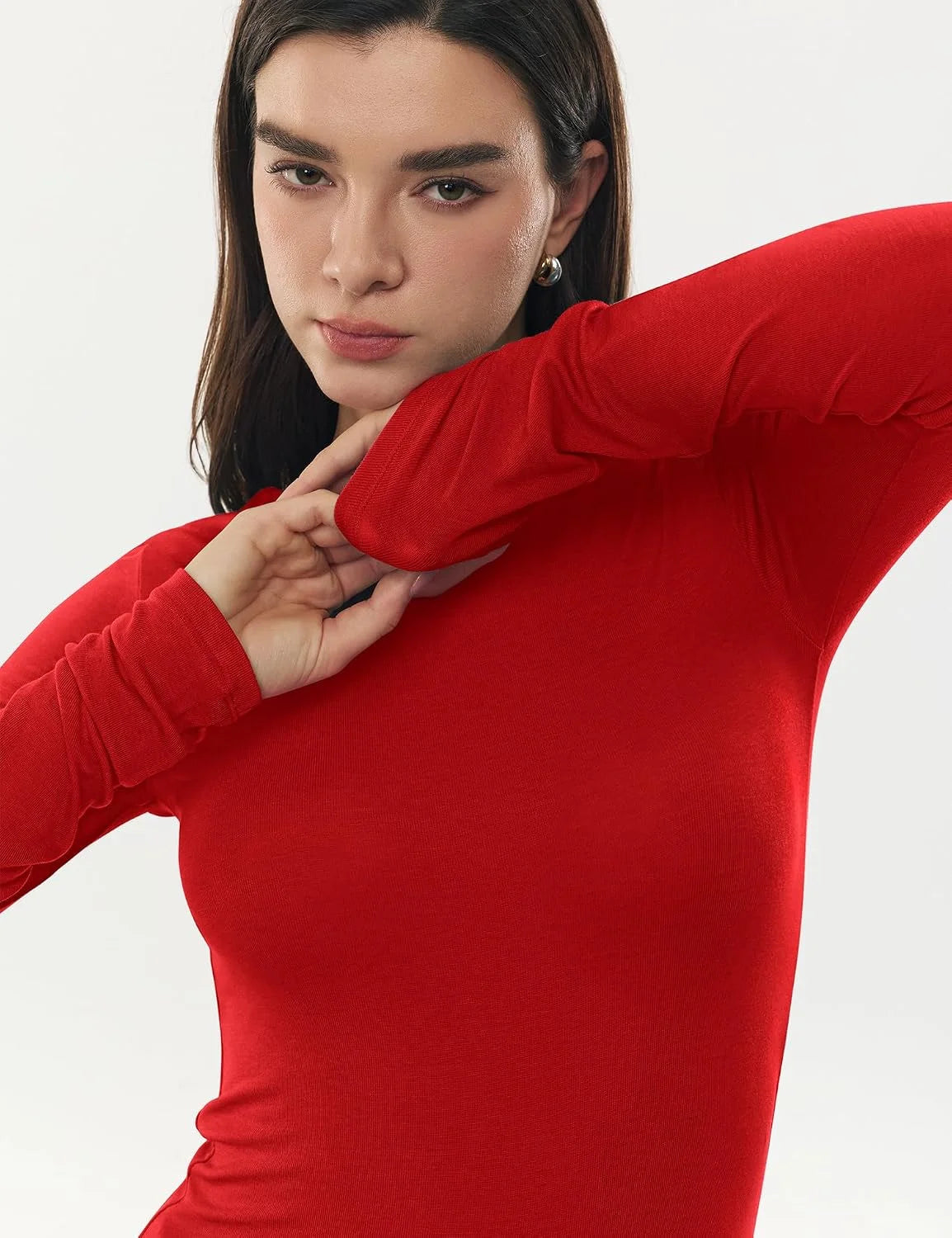 Women's Merino Wool Blend Shirts Long Sleeve Tops Crew Neck Fitted Basic Tee Cozy Embrace Collection
