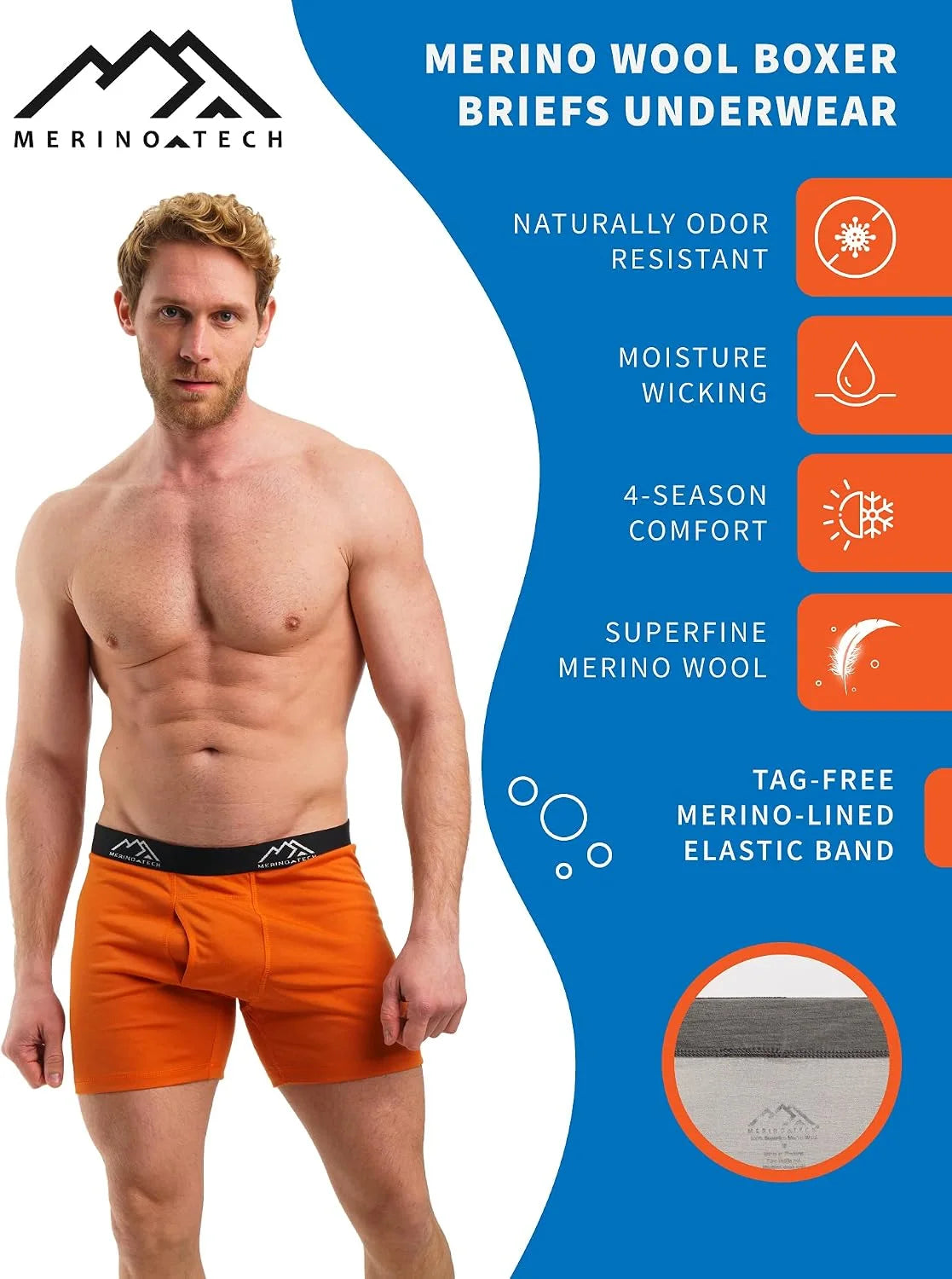 100% Merino Wool Underwear Mens - 1-2 Pack Boxer Briefs for Men 17.5um