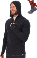 100% Merino Wool Hoodie Men - Slim Fit Quarter Zip Thermal Base Layer Top
