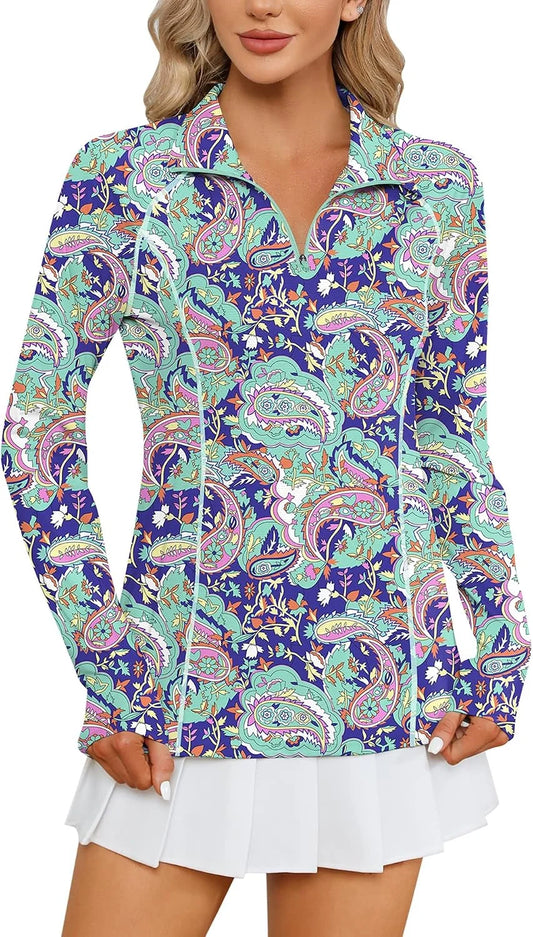 LOMON Women Long Sleeve Shirts Sun Protection 1/4 Zip Summer Quick Dry Hiking Shirts Quarter Zip Pullover for Women