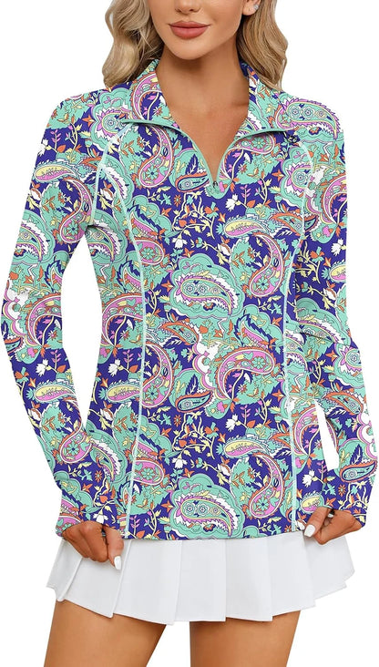LOMON Women Long Sleeve Shirts Sun Protection 1/4 Zip Summer Quick Dry Hiking Shirts Quarter Zip Pullover for Women