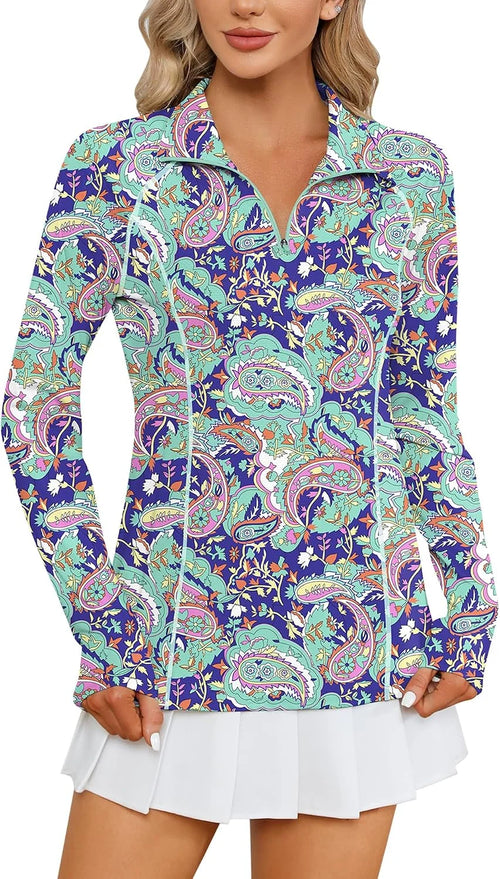 LOMON Women Long Sleeve Shirts Sun Protection 1/4 Zip Summer Quick Dry Hiking Shirts Quarter Zip Pullover for Women