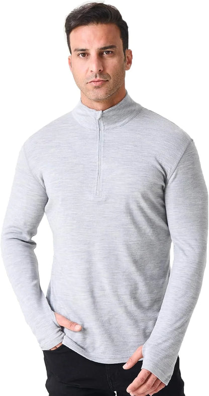 100% Merino Wool Base Layer for Men Long Sleeve Crew Neck Thermal Shirt