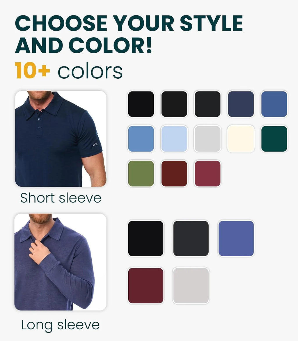 100% Merino Wool Polo Shirt Men - Short & Long Sleeve Shirt Base Later