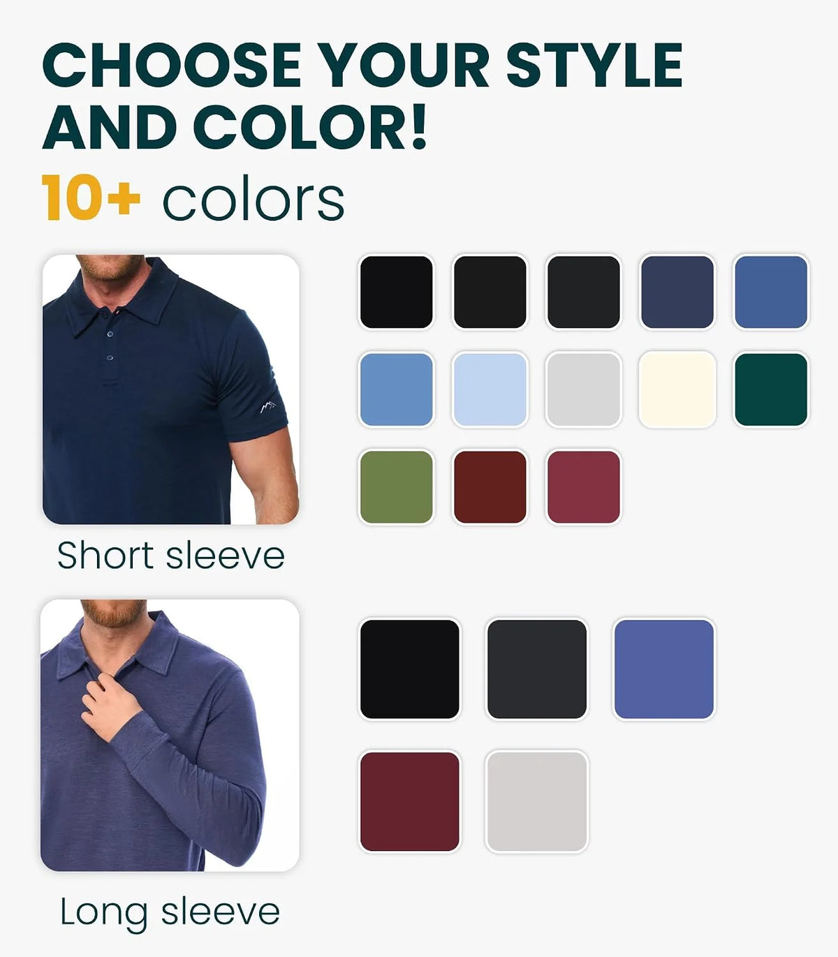100% Merino Wool Polo Shirt Men - Short & Long Sleeve Shirt Base Later