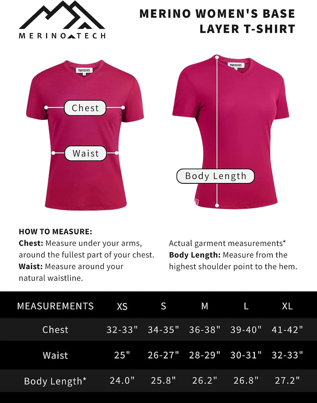 100% Merino Wool Shirt Women - Short Sleeve Tee Base Layer Top Undershirt