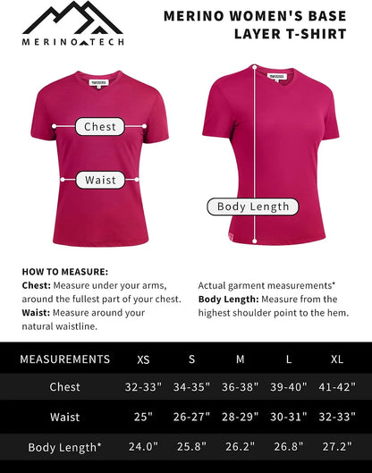 100% Merino Wool Shirt Women - Short Sleeve Tee Base Layer Top Undershirt