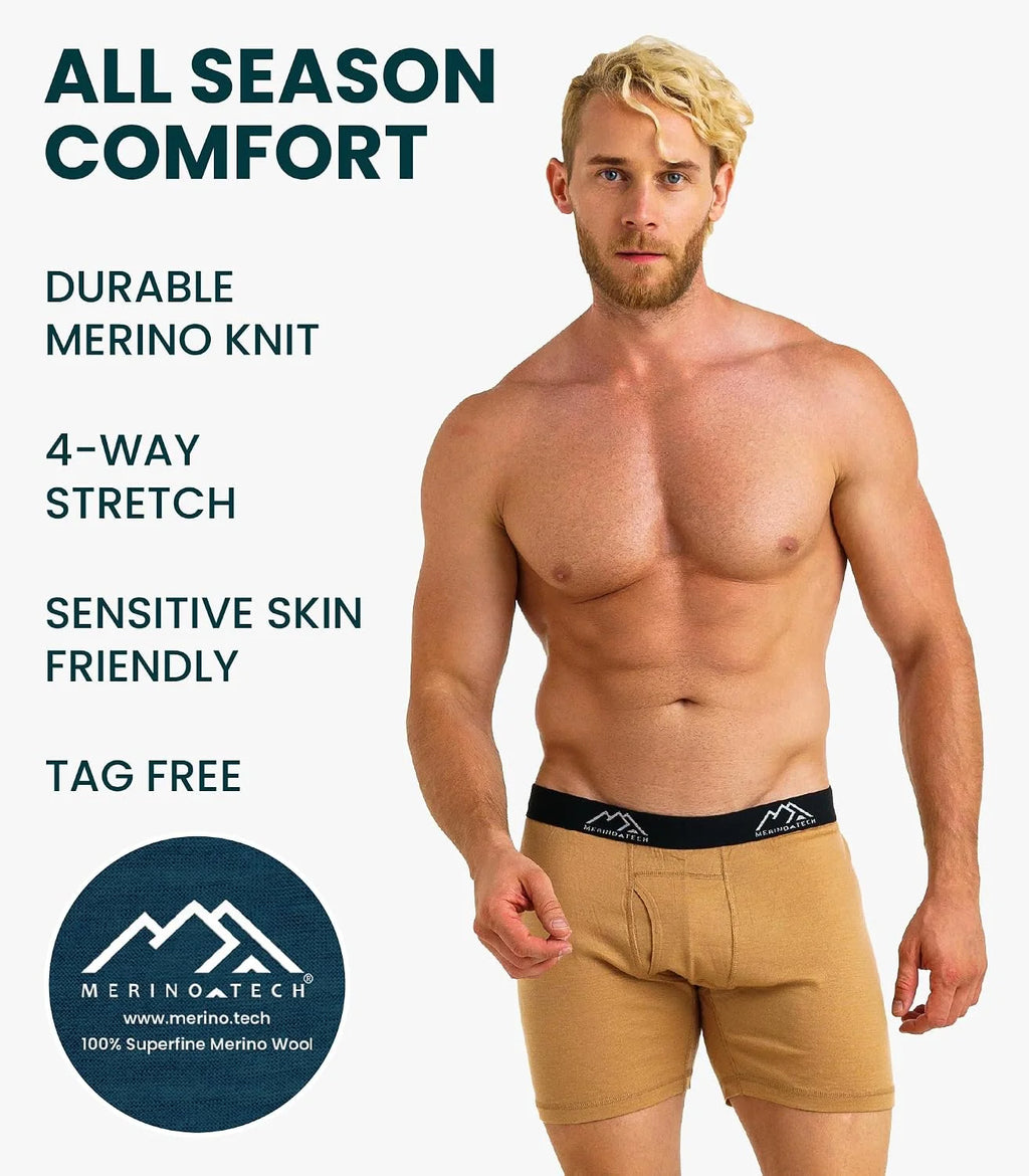 100% Merino Wool Underwear Mens - 1-2 Pack Boxer Briefs for Men 17.5um | Soft, Non-Itchy, Moisture wicking, Breathable 190 GSM Thermal Underwear, Cooling, Odor-Resistant Men's Wool Base Layer