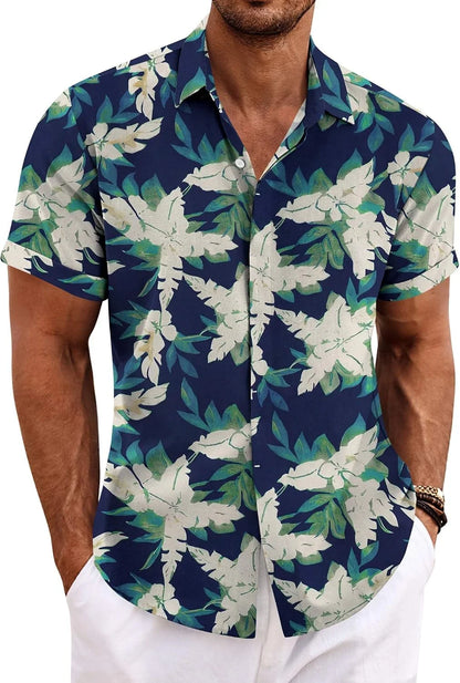 COOFANDY Men's Linen Shirts Short Sleeve Casual Shirts Button Down Shirt for Men Beach Summer Wedding Shirt