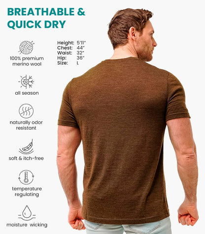 100% Merino Wool T-Shirt Men - Base Layer Top Undershirt with Hiking Socks