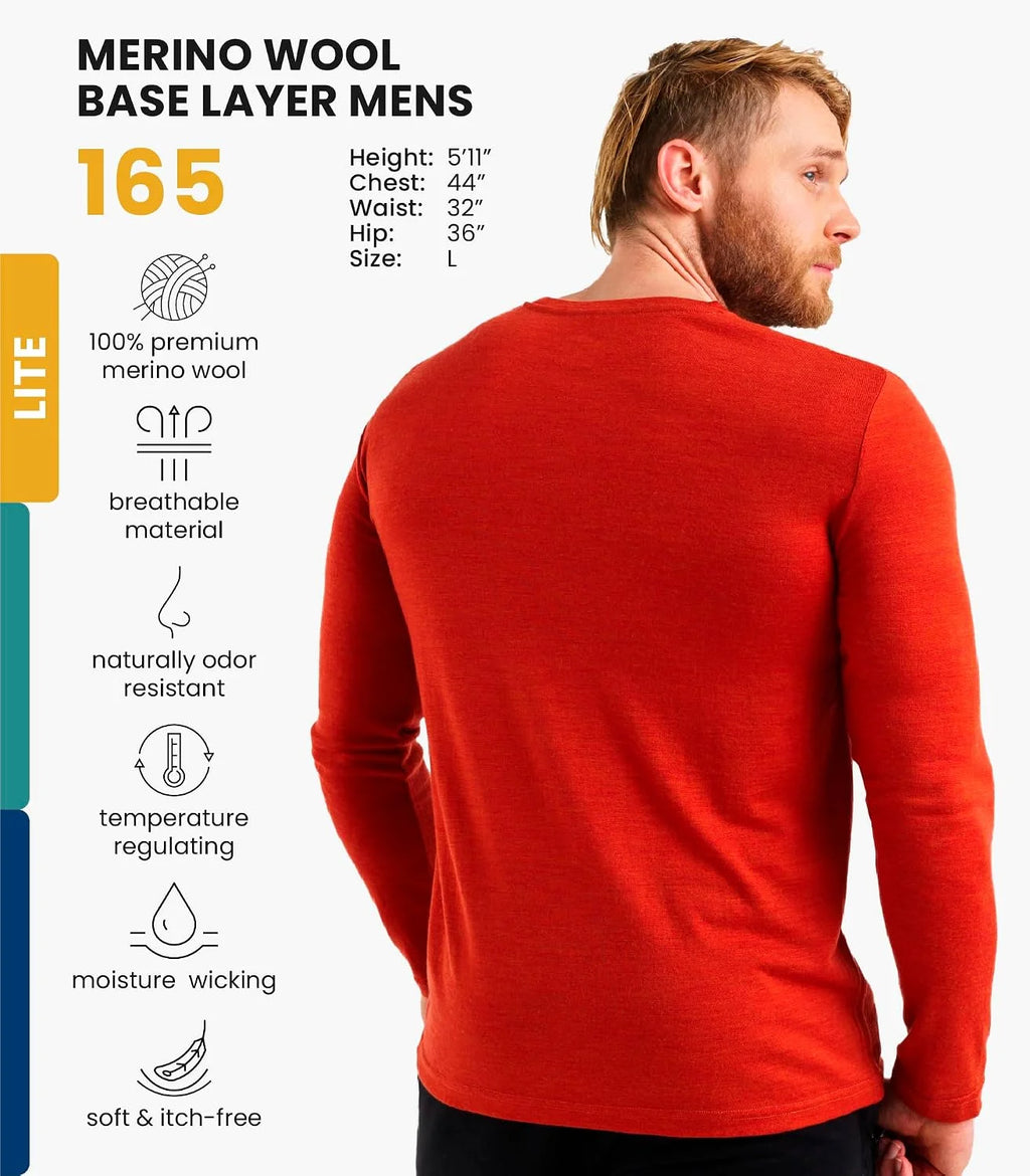 100% Merino Wool Base Layer Mens - Long Sleeve Thermal Shirts with Socks