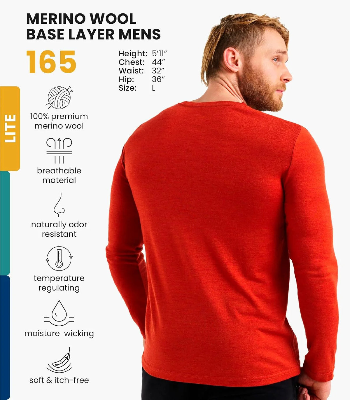 100% Merino Wool Base Layer Mens - Long Sleeve Thermal Shirts with Socks