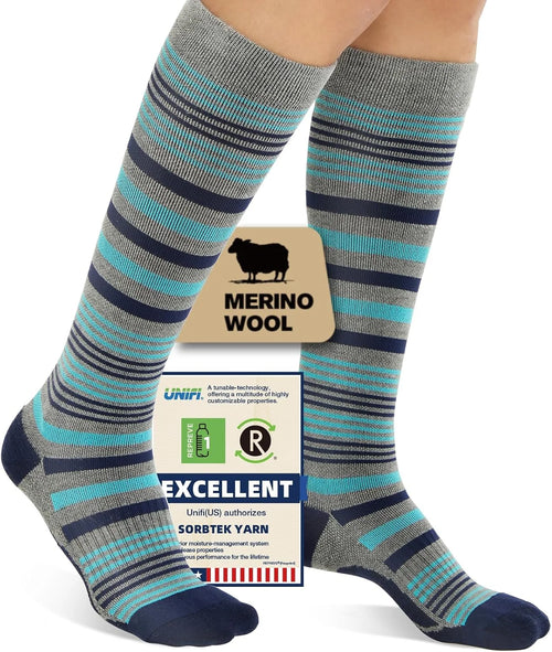 Merino Wool Compression Socks for Women Men 15-20 mmHg for flying