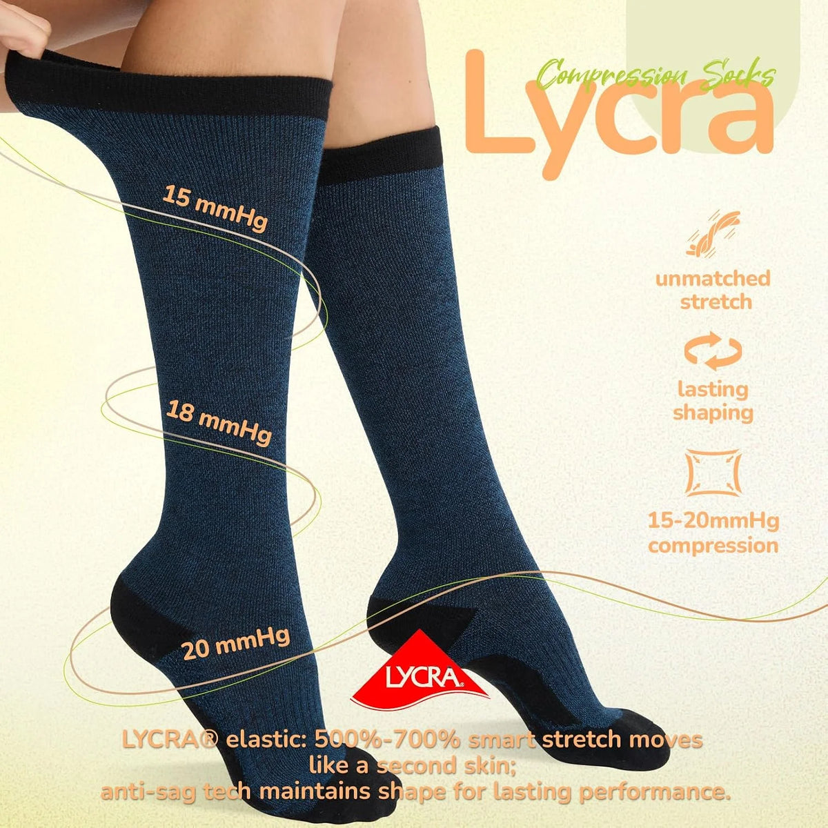 Merino Wool Compression Socks for Women Men 15-20 mmHg for flying