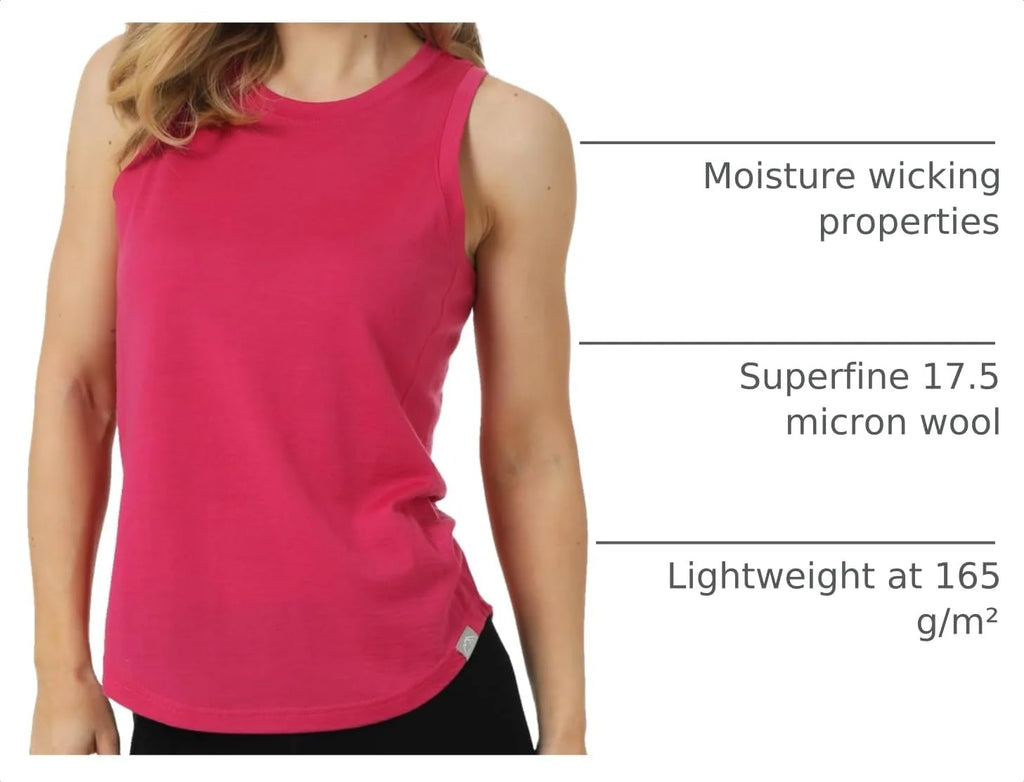 100% Merino Wool Tank Top Women - Active Sleeveless Undershirt Base Layer