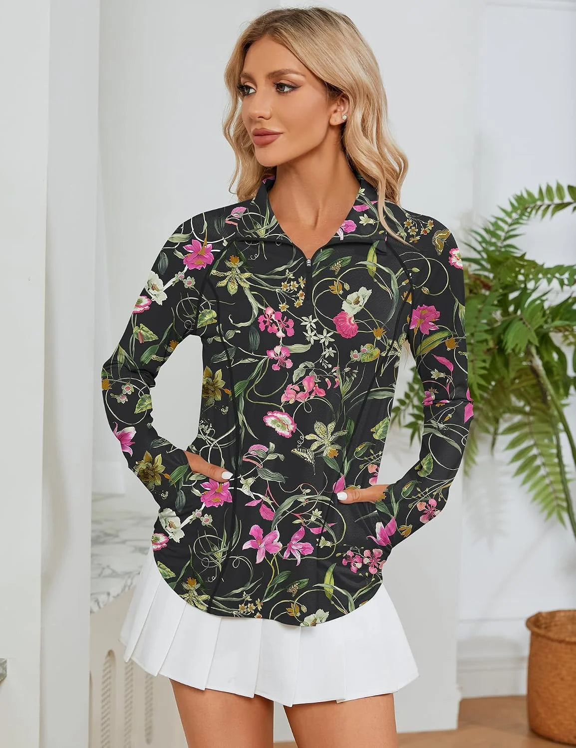 LOMON Women Long Sleeve Shirts Sun Protection 1/4 Zip Summer Quick Dry Hiking Shirts Quarter Zip Pullover for Women