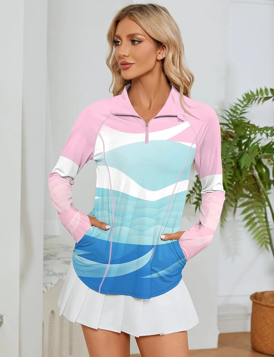 LOMON Women Long Sleeve Shirts Sun Protection 1/4 Zip Summer Quick Dry Hiking Shirts Quarter Zip Pullover for Women