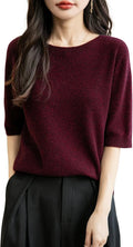 Chanyarn Women's 100% Merino Wool Spring Fall Winter First-Line Ready to Wear Seamless Knit Crewneck Short Sleeve Sweater