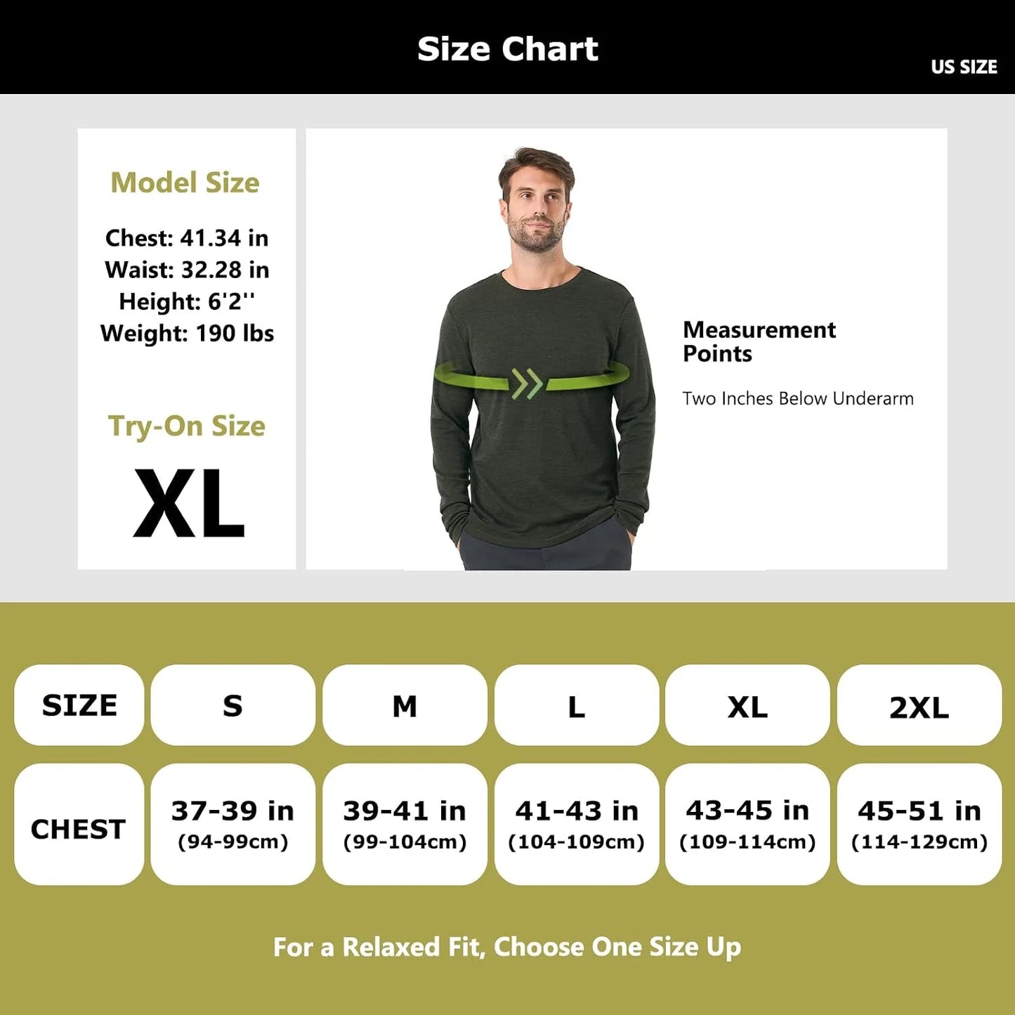 100% Merino Wool Base Layer for Men Long Sleeve Crew Neck Thermal Shirt