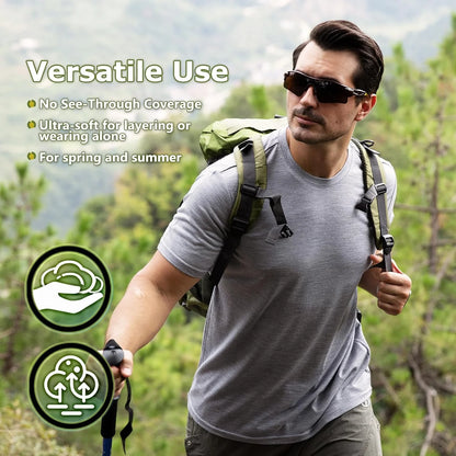 Merino Protect 100% Merino Wool T Shirts for Men Odor Resistance Base Layer Hiking Travel T-Shirt Soft Undershirt