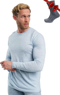 100% Merino Wool Base Layer Mens - Long Sleeve Thermal Shirts with Socks | Lightweight, Midweight, Heavyweight Base Layer, Naturally Odor-Resistant, Breathable Shirt, Ideal for Hiking, Cold Weather