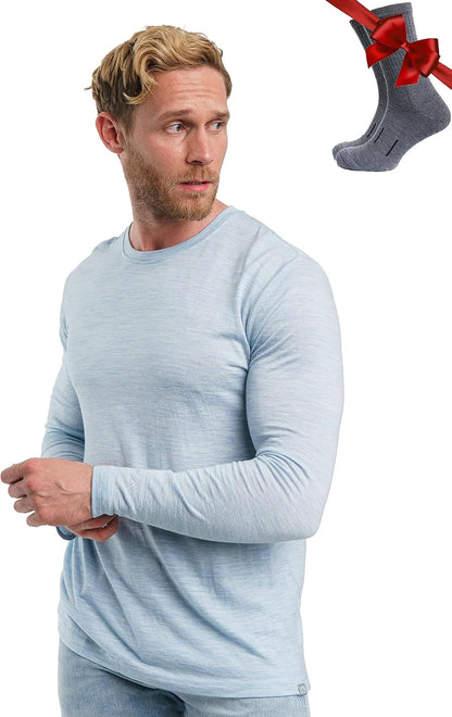 100% Merino Wool Base Layer Mens - Long Sleeve Thermal Shirts with Socks | Lightweight, Midweight, Heavyweight Base Layer, Naturally Odor-Resistant, Breathable Shirt, Ideal for Hiking, Cold Weather