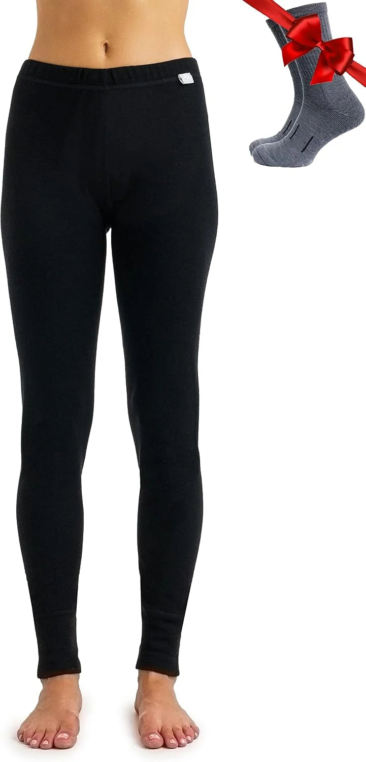 100% Merino Wool Base Layer Women Pants - Thermal Leggings Underwear | Lightweight, Midweight, Heavyweight Base Layer, Breathable Pants, Odor-Resistant, Ideal for Hiking, Skiing, Cold Weather