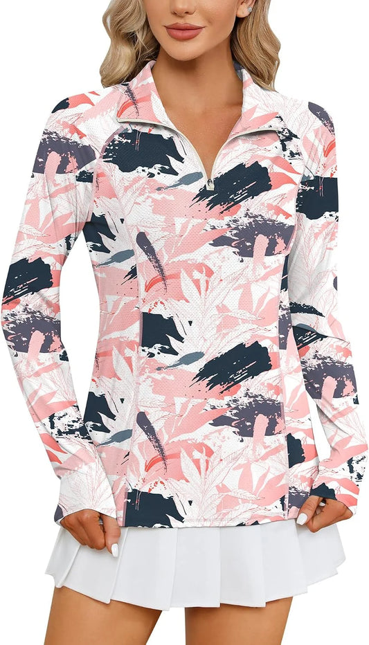 LOMON Women Long Sleeve Shirts Sun Protection 1/4 Zip Summer Quick Dry Hiking Shirts Quarter Zip Pullover for Women