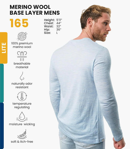 100% Merino Wool Base Layer Mens - Long Sleeve Thermal Shirts with Socks | Lightweight, Midweight, Heavyweight Base Layer, Naturally Odor-Resistant, Breathable Shirt, Ideal for Hiking, Cold Weather