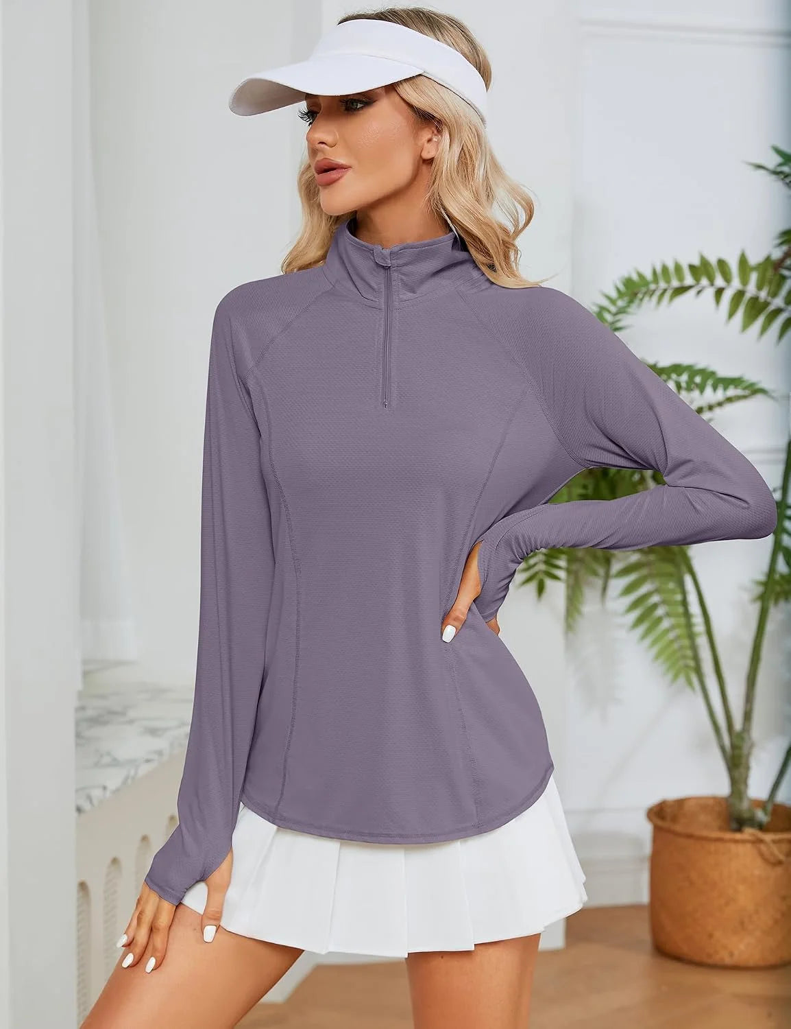 LOMON Women Long Sleeve Shirts Sun Protection 1/4 Zip Summer Quick Dry Hiking Shirts Quarter Zip Pullover for Women