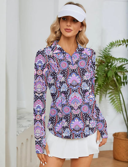 LOMON Women Long Sleeve Shirts Sun Protection 1/4 Zip Summer Quick Dry Hiking Shirts Quarter Zip Pullover for Women